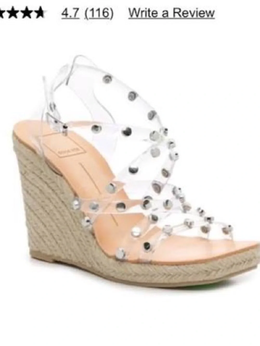 Dolce Vita Macton Clear Studded Espadrille Wedge Sandal - Silver Accents